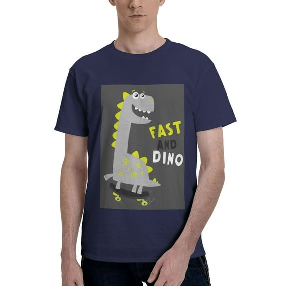 Bingfone Cute Dinosaur Men'S Loose Fit Short-Sleeve Pocket T-Shirt