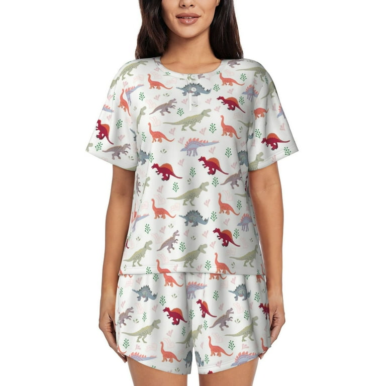 Bingfone Cute Dinosaur Print Pajamas Sets for Women Soft Short Sleeved Pjs with Lounge Shorts Two Piece Sleepwear Walmart