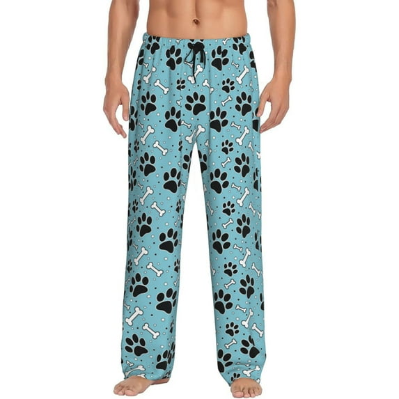 Bingfone Cute Dog Footprints Mens All Over Print Sleep Pajama Pants-Small