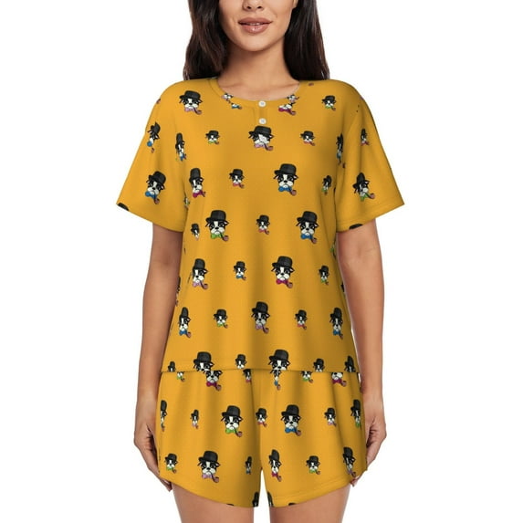 Bingfone Cute Dog Print Pajamas Sets for Women Soft Short-Sleeved Pjs with Lounge Shorts Two Piece Sleepwear
