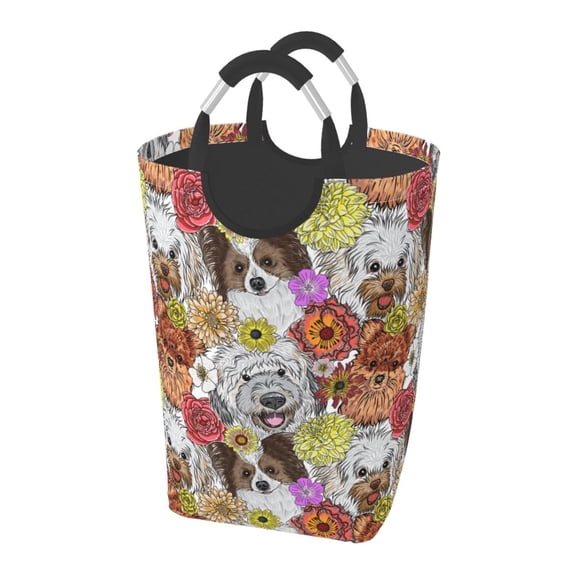 Bingfone Cute Dogs Puppy Laundry Hamper,Large Canvas Fabric Lightweight Storage Basket Toy Organizer Dirty Clothes Collapsible