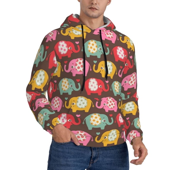 Bingfone Cute Elephants Men's Drawstring Hoodie Long Sleeve Pocket Sweatshirts-3X-Large
