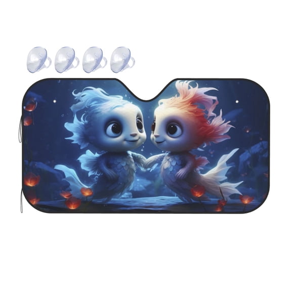 Bingfone Cute Fish Flower Couple Car Windshield Sunshade,Sun Foldable Sun Shield Sun Visor for Car -