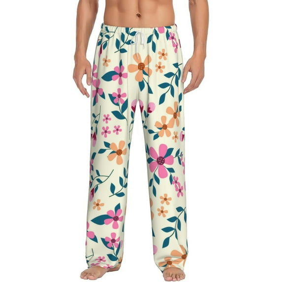 Bingfone Cute Flower Mens All Over Print Sleep Pajama Pants-Small