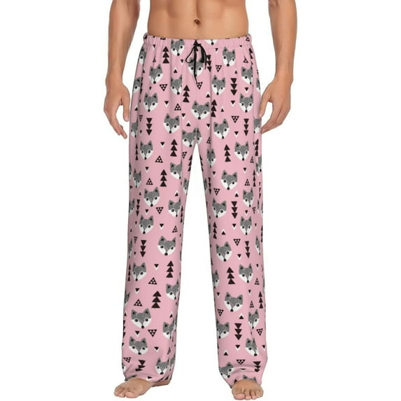 Bingfone Cute Fox Pink Tree Mens All Over Print Sleep Pajama Pants-X-Large
