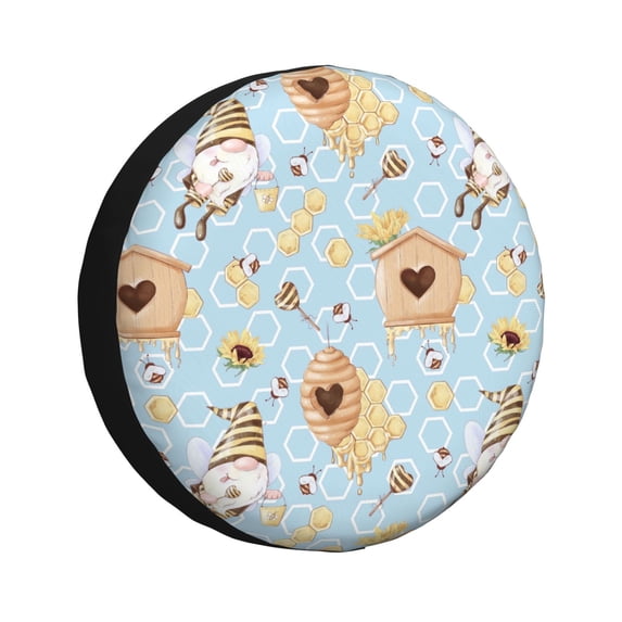Bingfone Cute Gnome Bee Collects Honey Spare Tire Cover Weatherproof Universal Wheel Protectors For Rv Camper Travel Trailer Suv Truck 17 Inch