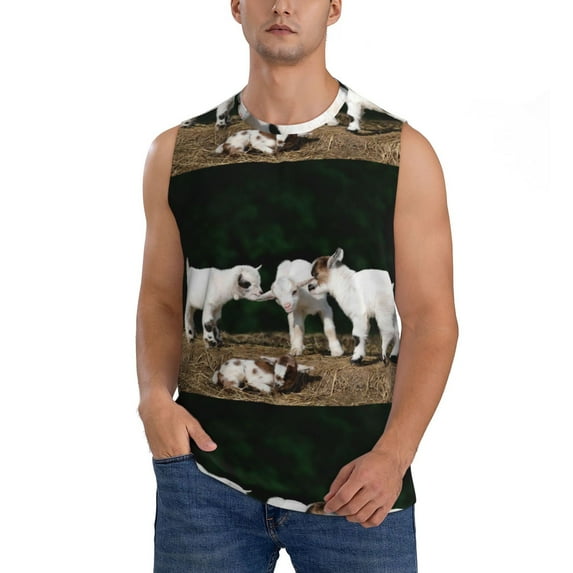 Bingfone Cute Goat Baby Pattern Men's Tank Tops Workout Sleeveless Tee Shirts Running Beach Tanks for Men-Large