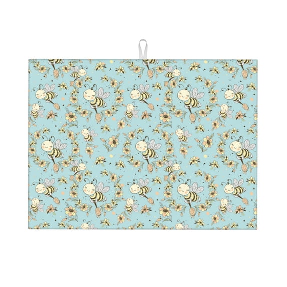 Bingfone Cute Honeybees ,18" x 24"Dish Drying Mat for Kitchen Counter,Ultra Absorbent Microfiber