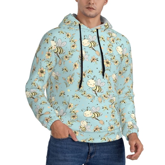 Bingfone Cute Honeybees Men's Drawstring Hoodie Long Sleeve Pocket Sweatshirts-Small