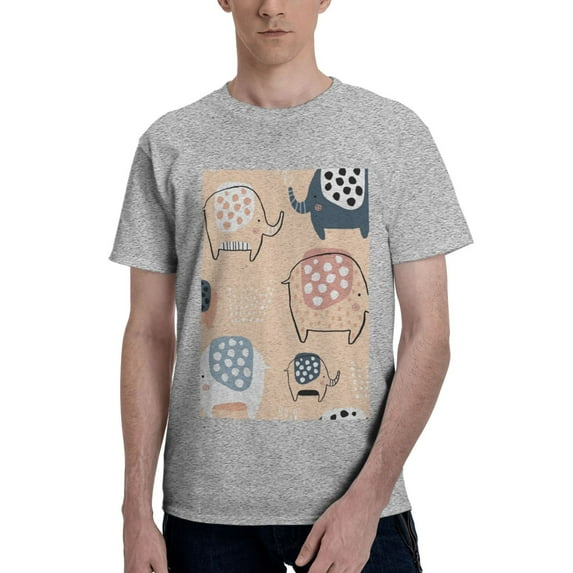 Bingfone Cute Ink Drawn Elephants Men'S Loose Fit Short-Sleeve Pocket T-Shirt