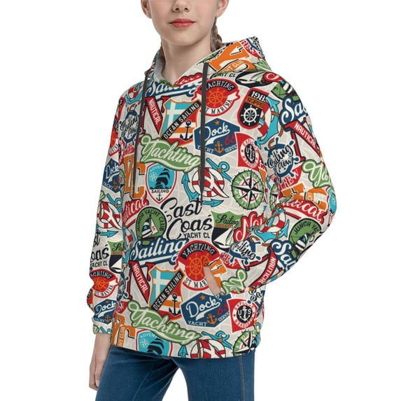 Bingfone Cute Nautical Pattern Youth Classic Hoodies Soft Hooded Pullover Sweatshirts for Girls and Boys