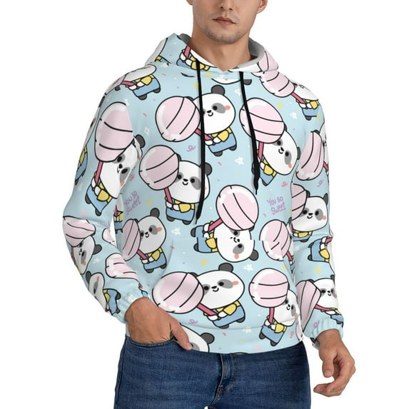 Bingfone Cute Panda Bear Men's Drawstring Hoodie Long Sleeve Pocket Sweatshirts-Large