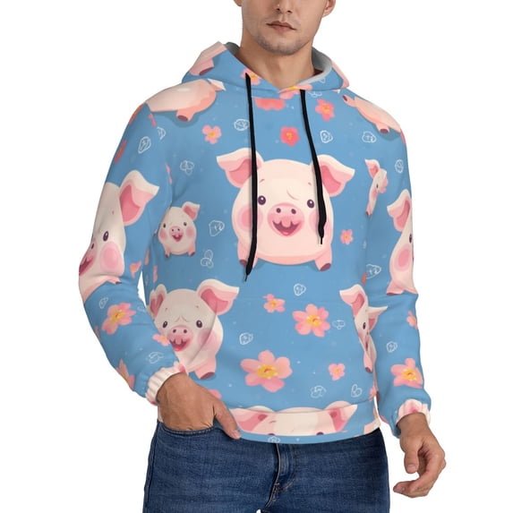 Bingfone Cute Pig Flowers Men's Drawstring Hoodie Long Sleeve Pocket Sweatshirts-XX-Large
