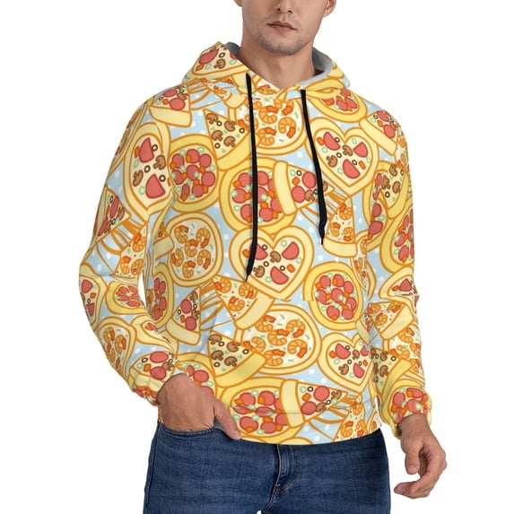 Bingfone Cute Pizza In Various Men's Drawstring Hoodie Long Sleeve Pocket Sweatshirts-3X-Large