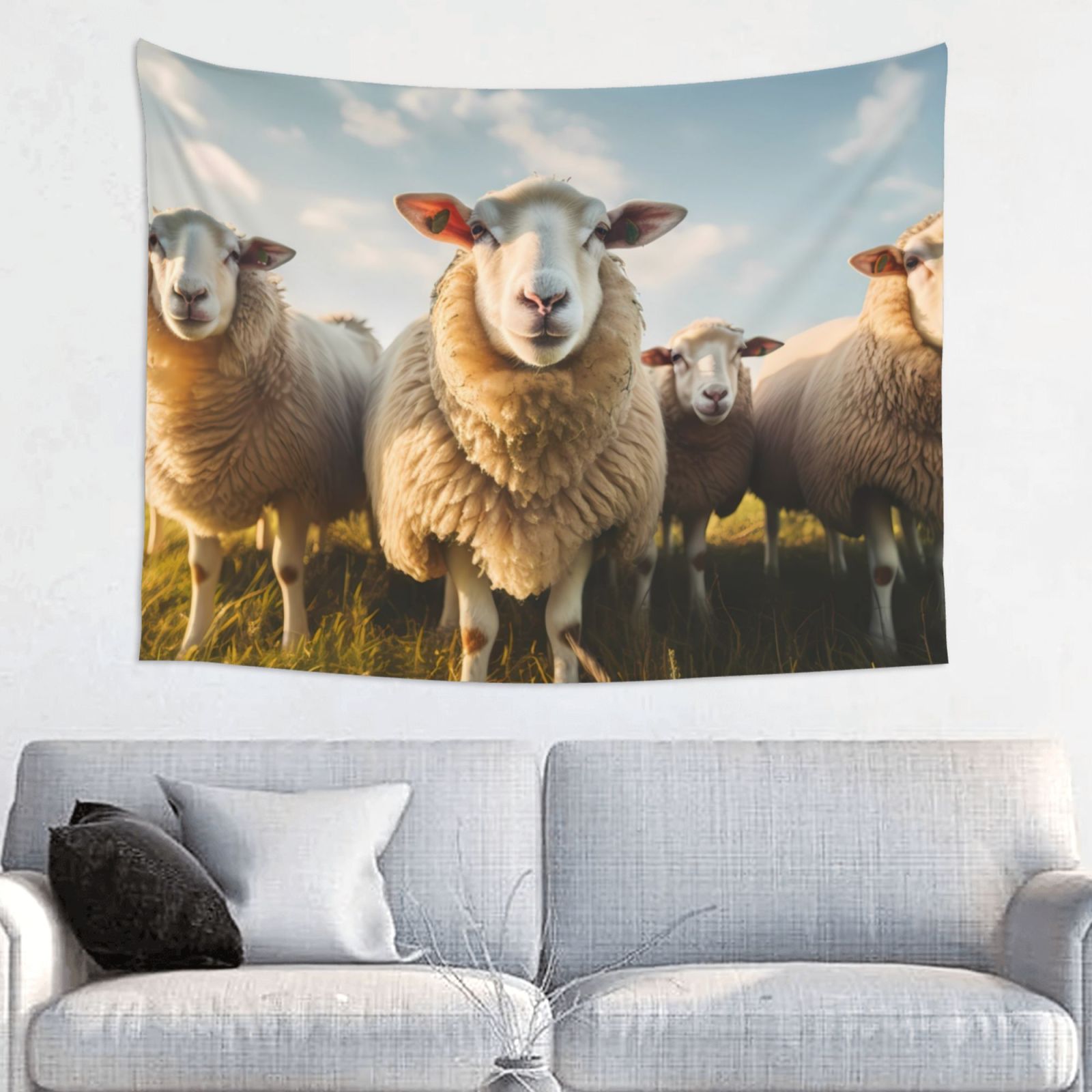 Bingfone Cute Prairie Sheep Herd Tapestry Wall Hanging Decor for Living