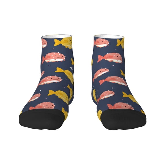 Bingfone Cute Puffer Fish Design Patterned Men'S Women'S Casual Cotton Socks