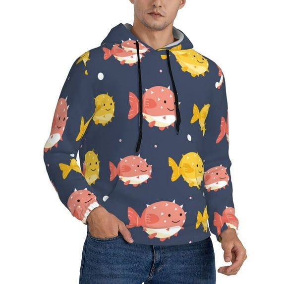 Bingfone Cute Puffer Fish Men'S Drawstring Hoodie Long Sleeve Pocket Sweatshirts-Small