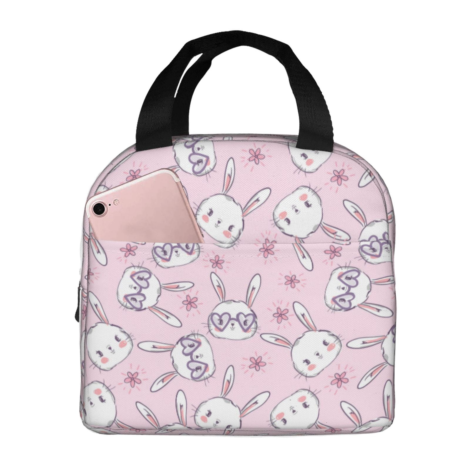 Bingfone Cute Rabbit Flower Print Lunch Bag Insulated Lunch Box, Small ...