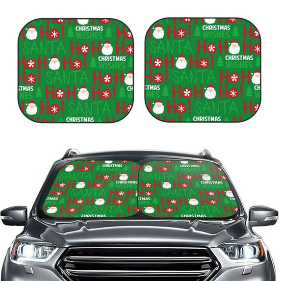 Bingfone Cute Santa And Ho Ho Ho Print 2-Piece Sun Shade Front Windshield - Foldable Car Front Window Sunshades For Most Sedans Suv Truck - Small