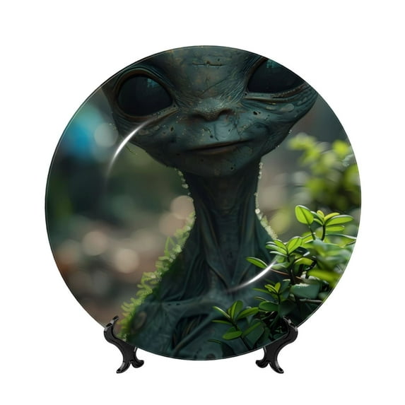 Bingfone Cute Saucerman With Big Eyes Print Bone China Dinner Decorative Plates,Handmade Ceramic Dinner Plate with Stand for Home Club-8in