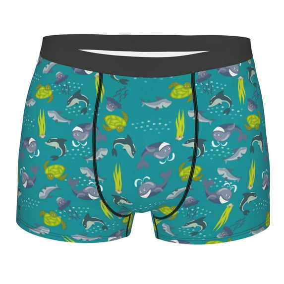 Bingfone Cute Shark Turtle Men's Underwear - Casual Stretch Boxer Briefs-Small