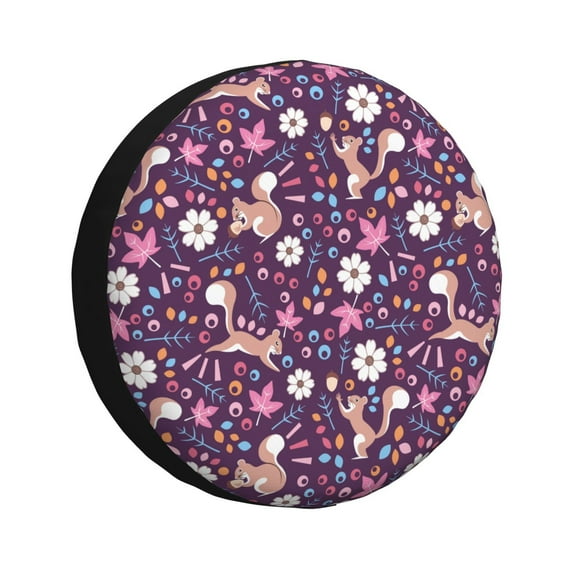 Bingfone Cute Squirrel Floral Spare Tire Cover Weatherproof Universal Wheel Protectors for RV Camper Travel Trailer SUV Truck-17 inch