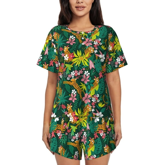 Bingfone Cute Tribal Leopards Print Pajamas Sets for Women Soft Short-Sleeved Pjs with Lounge Shorts Two Piece Sleepwear
