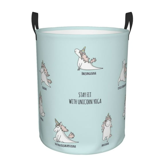 Bingfone Cute Unicorn Doing Yoga Pose Waterproof Foldable Laundry Hamper Bucket With Handles For Storage Bin,Clothes Hamper (Small)