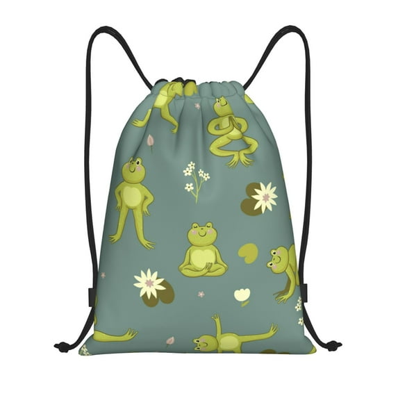 Bingfone Cute Yoga Frogs Drawstrings Backpacks Bags For Men Women Gym Drawstrings Bag