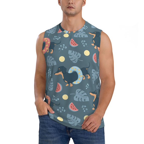 Bingfone Dachshund Dog Puppy Pattern Men's Tank Tops Workout Sleeveless Tee Shirts Running Beach Tanks for Men-X-Large