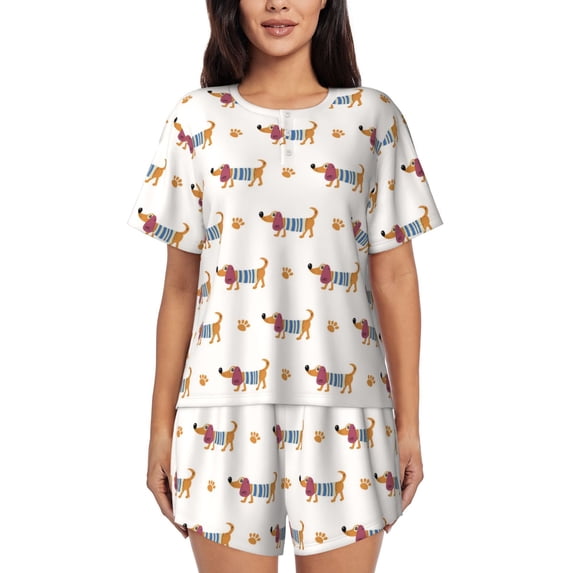 Bingfone Dachshund Dog Puppy Print Pajamas Sets for Women Soft Short-Sleeved Pjs with Lounge Shorts Two Piece Sleepwear