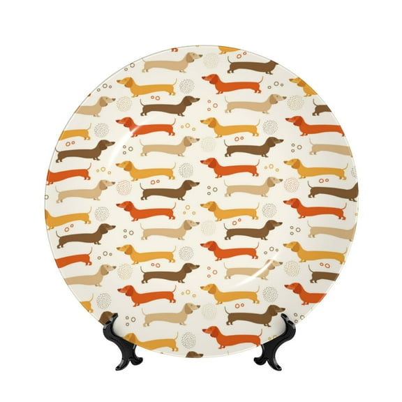 Bingfone Dachshund Print Bone China Dinner Decorative Plates,Handmade Ceramic Dinner Plate with Stand for Home Club-6in