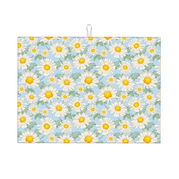 Bingfone Daisies Flowers ,18" x 24"Dish Drying Mat for Kitchen Counter,Ultra Absorbent Microfiber