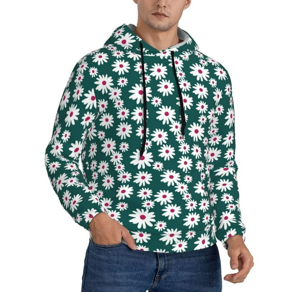 Bingfone Daisies Flowers Men's Drawstring Hoodie Long Sleeve Pocket Sweatshirts-Large
