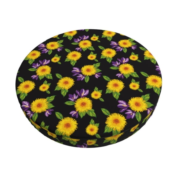 Bingfone Daisies Flowers Padded Round Bar Stool Cover Cushion with Elastic Fabric Round Chair Seat - Daisies Flowers