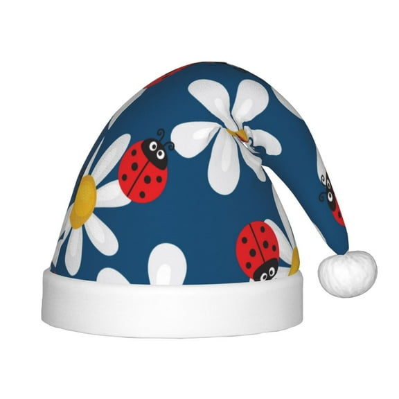 Bingfone Daisies With Ladybugs for Kids Christmas Hat Santa Hat for Boys Girls Teenager for Christmas New Year Xmas Festive Holiday Party Supplies Gifts