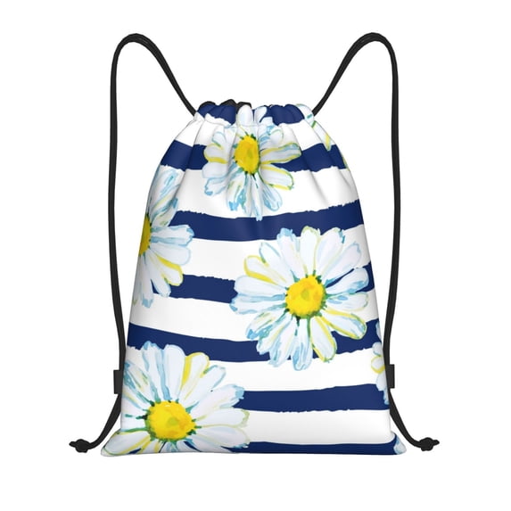 Bingfone Daisy Striped Nautical Drawstrings Backpacks Bags For Men Women Gym Drawstrings Bag
