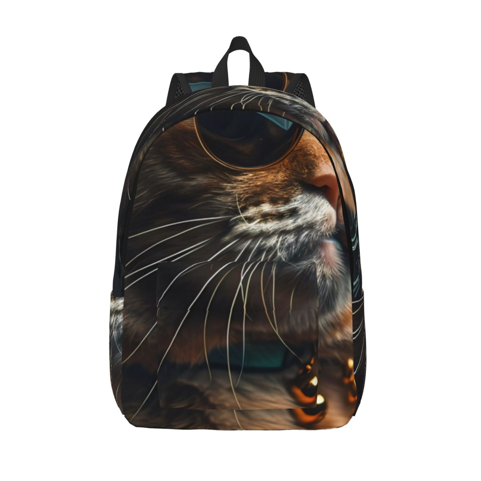 Bingfone Dapper Cat in Sunglasses Print Canvas College Laptop Backpack