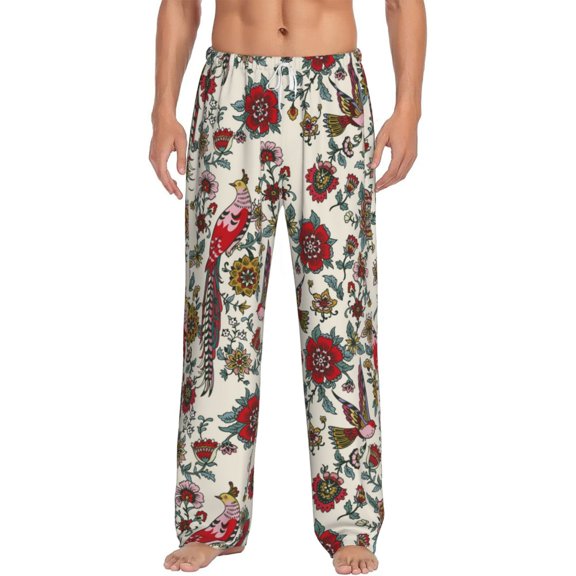 Bingfone Dark Enchanted Flowers And Birds Mens All Over Print Sleep Pajama Pants-Large