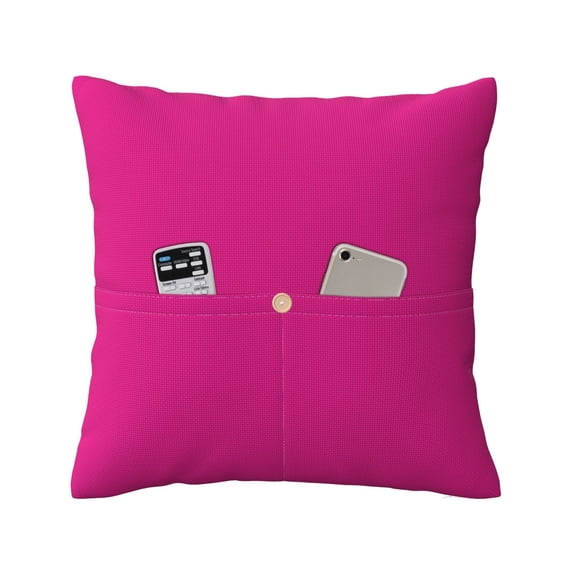 Bingfone Darkmagenta Linen Throw Pillow Covers Cushion Case Pocket Button Vintage Farmhouse Pillowcase for Sofa Couch Bed 18"x18"