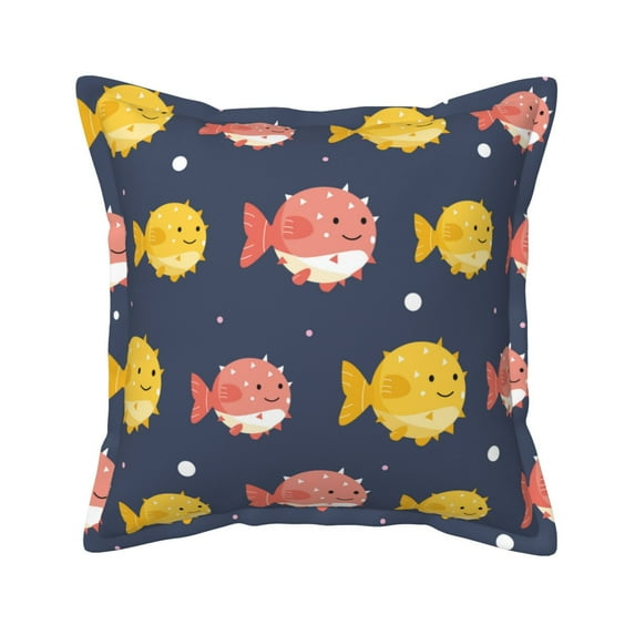 Bingfone Decorative Pillow Covers 16"X16" Cute Puffer Fish Couch Pillow Cases Modern Farmhouse Covers For Couch Sofa Bed