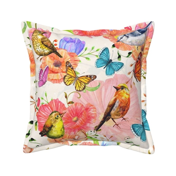 Bingfone Decorative Pillow Covers 16"X16" Flowers And Birds Watercolor Couch Pillow Cases Modern Farmhouse Covers For Couch Sofa Bed