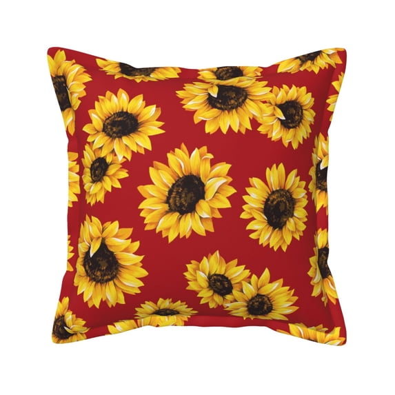 Bingfone Decorative Pillow Covers 16"X16" Sunflowers On Red Couch Pillow Cases Modern Farmhouse Covers For Couch Sofa Bed