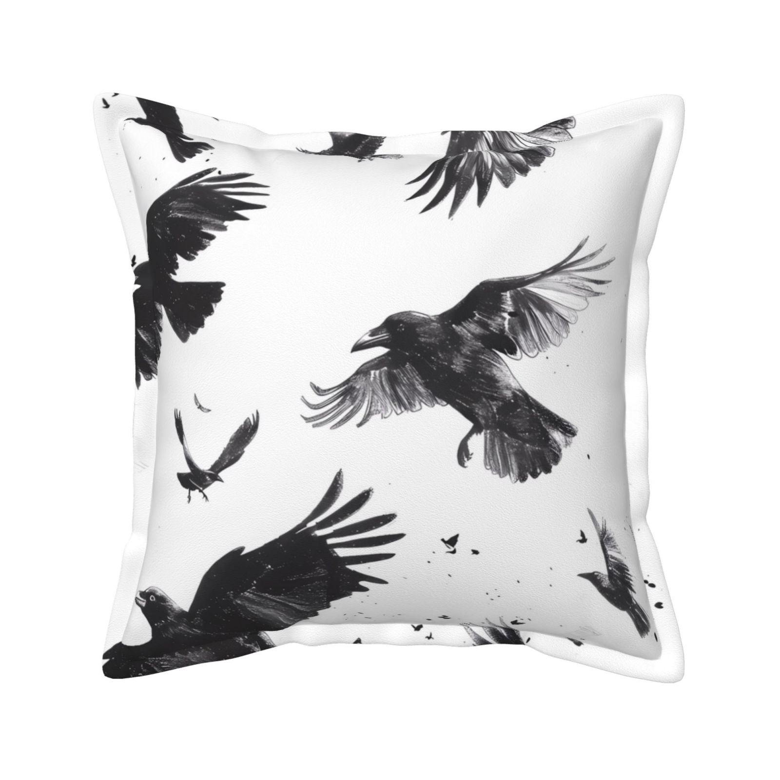 Bingfone Decorative Pillow Covers 16"x16" Monochrome Flying Ravens