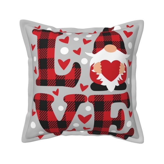 Bingfone Decorative Pillow Covers 18"X18" Buffalo Plaid Love And Gnome Couch Pillow Cases Modern Farmhouse Covers For Couch Sofa Bed