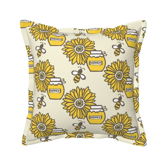 Bingfone Decorative Pillow Covers 18"X18" Cartoon Honey Pot Bee Sunflower Couch Pillow Cases Modern Farmhouse Covers For Couch Sofa Bed