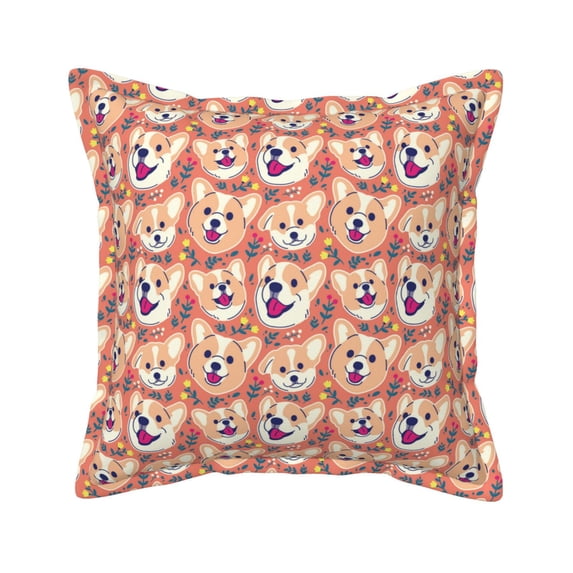 Bingfone Decorative Pillow Covers 18"x18" Corgi Head with Floal Couch Pillow Cases Modern Farmhouse Covers for Couch Sofa Bed