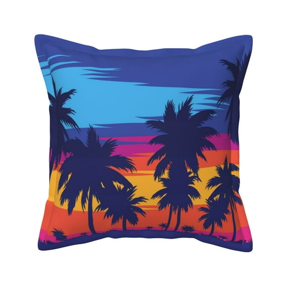 Bingfone Decorative Pillow Covers 20"X20" Beach With Palm Trees Couch Pillow Cases Modern Farmhouse Covers For Couch Sofa Bed