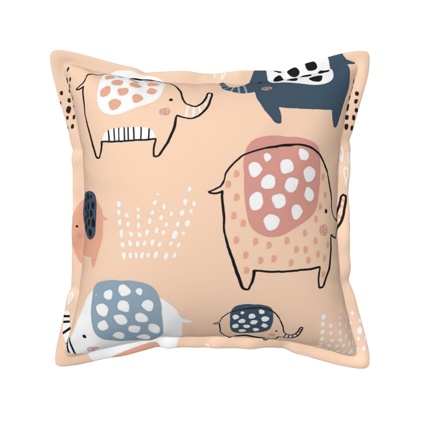 Bingfone Decorative Pillow Covers 20"X20" Cute Ink Drawn Elephants