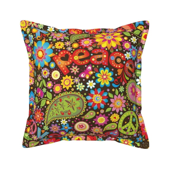 Bingfone Decorative Pillow Covers 20"X20" Hippie Peace Love Couch Pillow Cases Modern Farmhouse Covers For Couch Sofa Bed